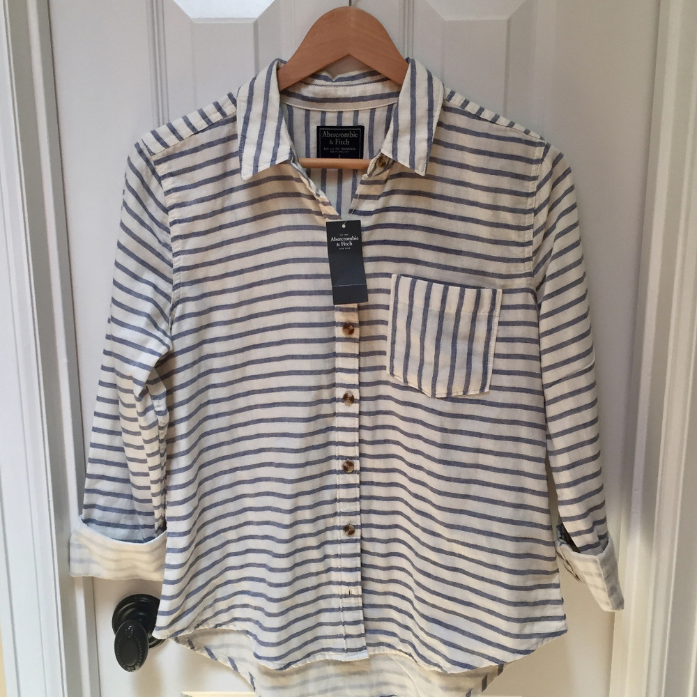 Abercrombie Cotton Striped Top - Navy/White small